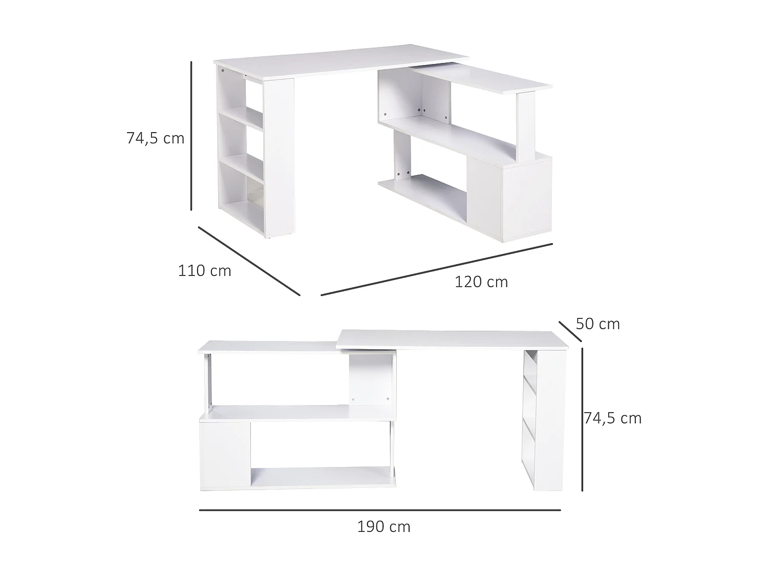 Mesa de ordenador blanco 120x110x74.5 cm HOMCOM