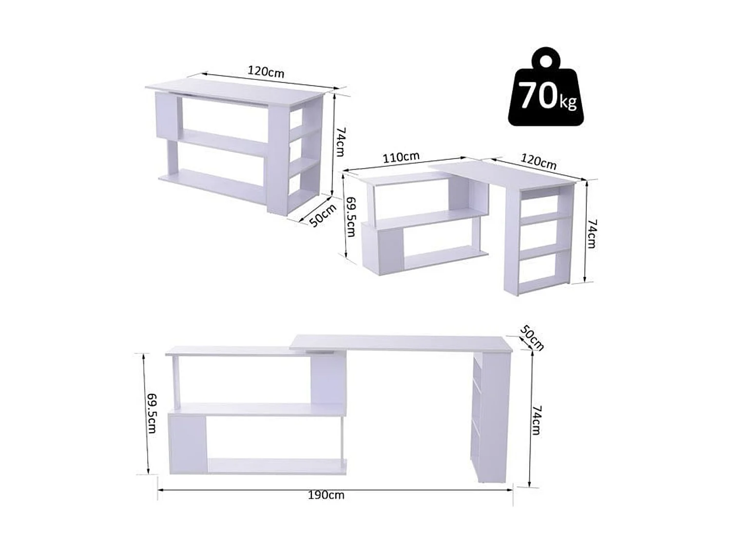 Mesa de ordenador blanco 120x110x74.5 cm HOMCOM