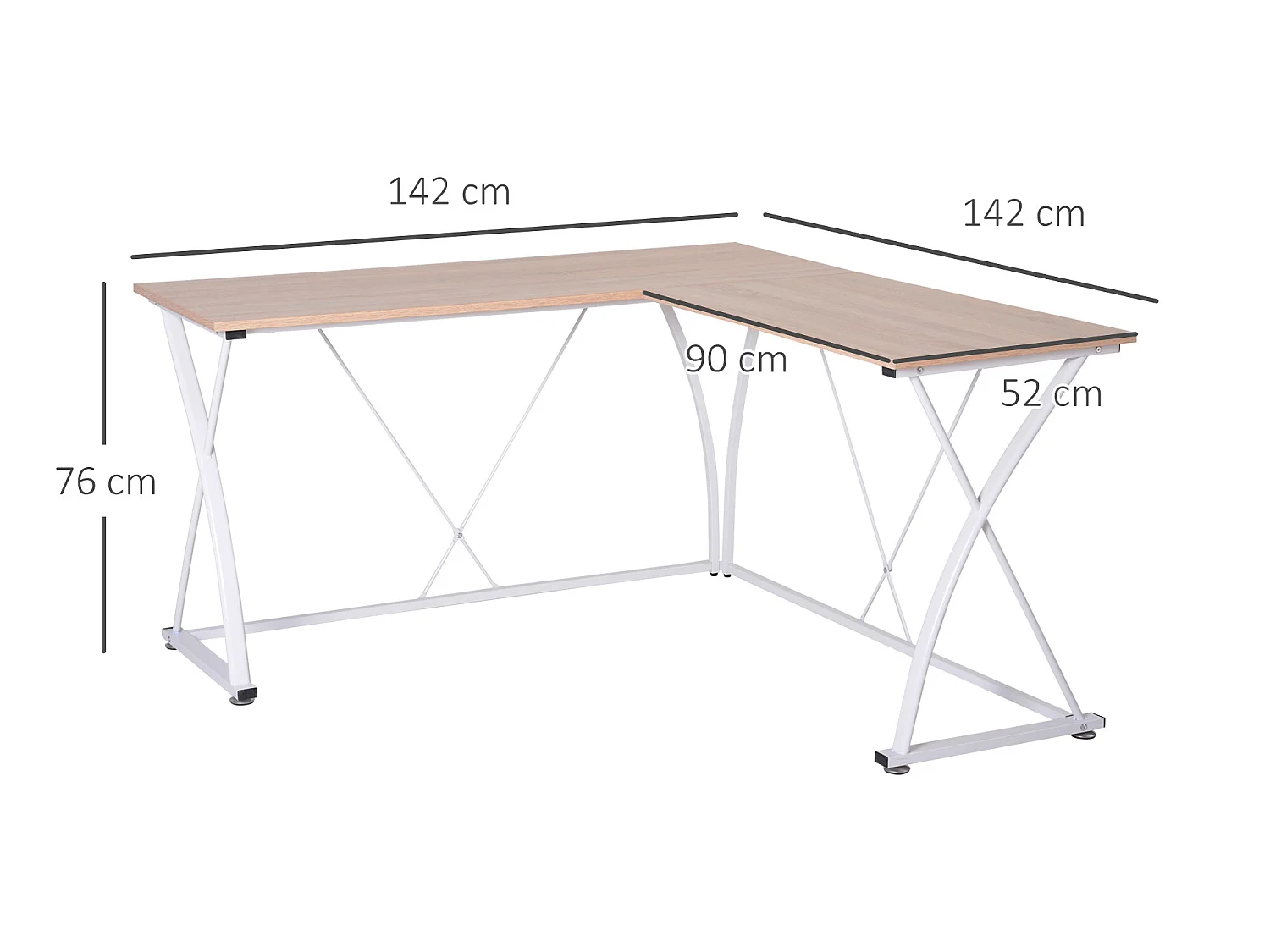 Mesa de ordenador roble natural y blanco 142x142x76 cm Vinsetto