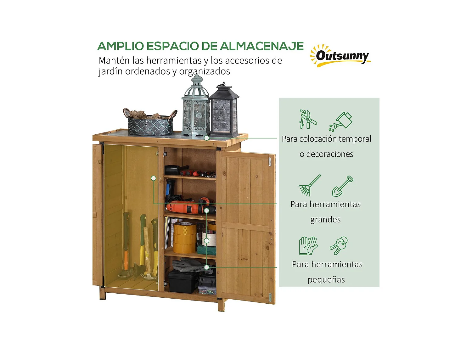 Armario de jardín madera natural 75x40x90 cm Outsunny