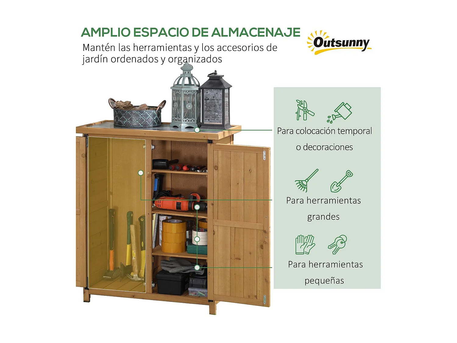 Armario de jardín madera natural 75x40x90 cm Outsunny