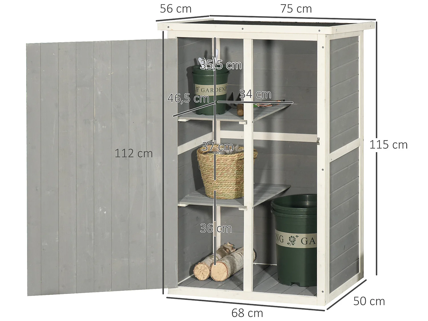 Caseta para jardín gris 76x56x115 cm Outsunny