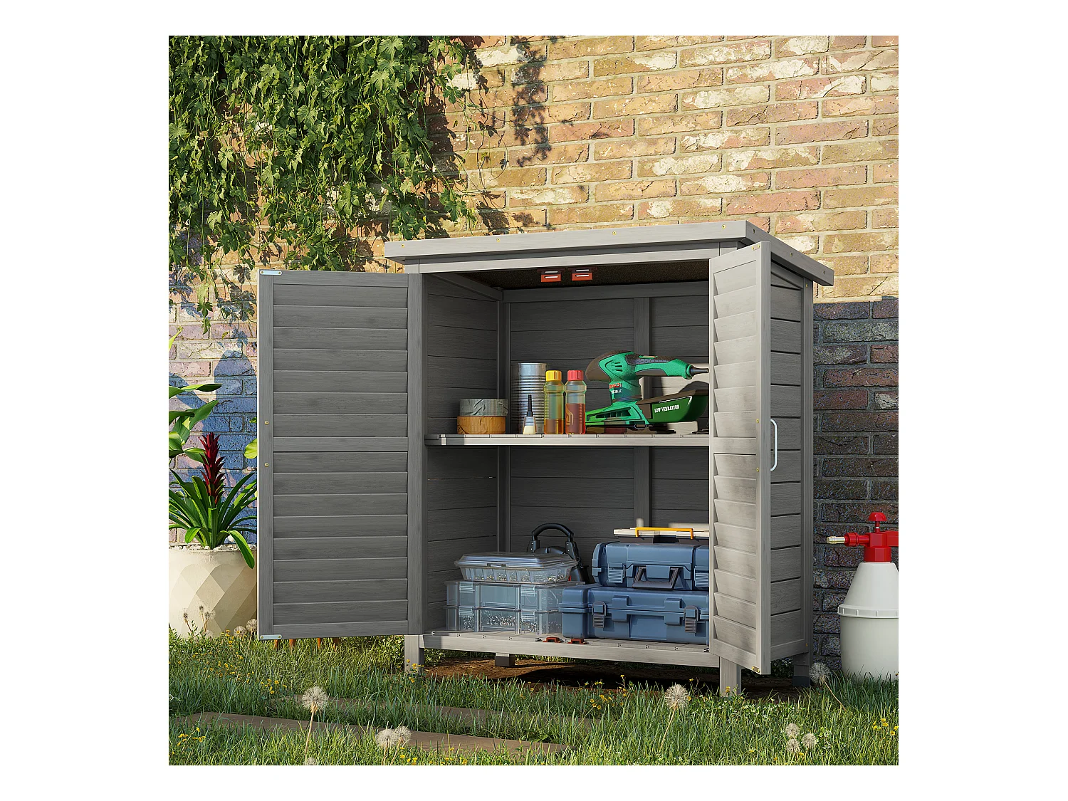 Caseta de jardín gris 87x46.5x96.5 cm Outsunny