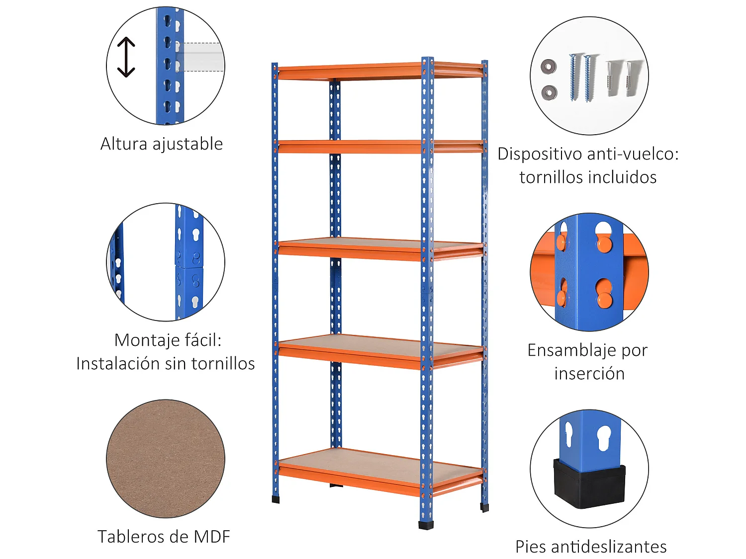Estantería metálica de almacenaje naranja 80x40x182 cm HOMCOM
