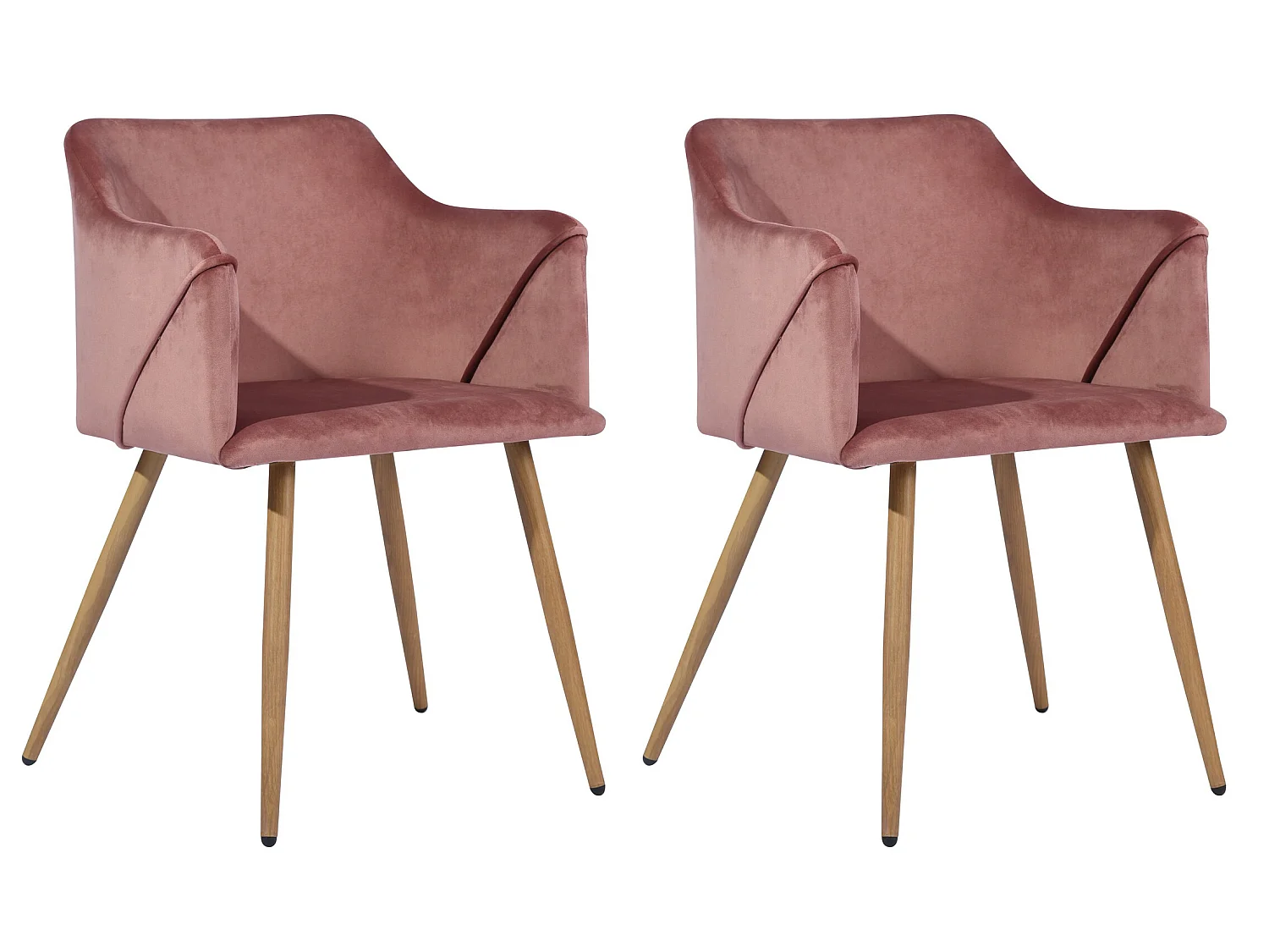 URBAN MEUBLE Set di 2 sedie scandinave in velluto rosa con braccioli gambe in rovere 53*54*75cm
