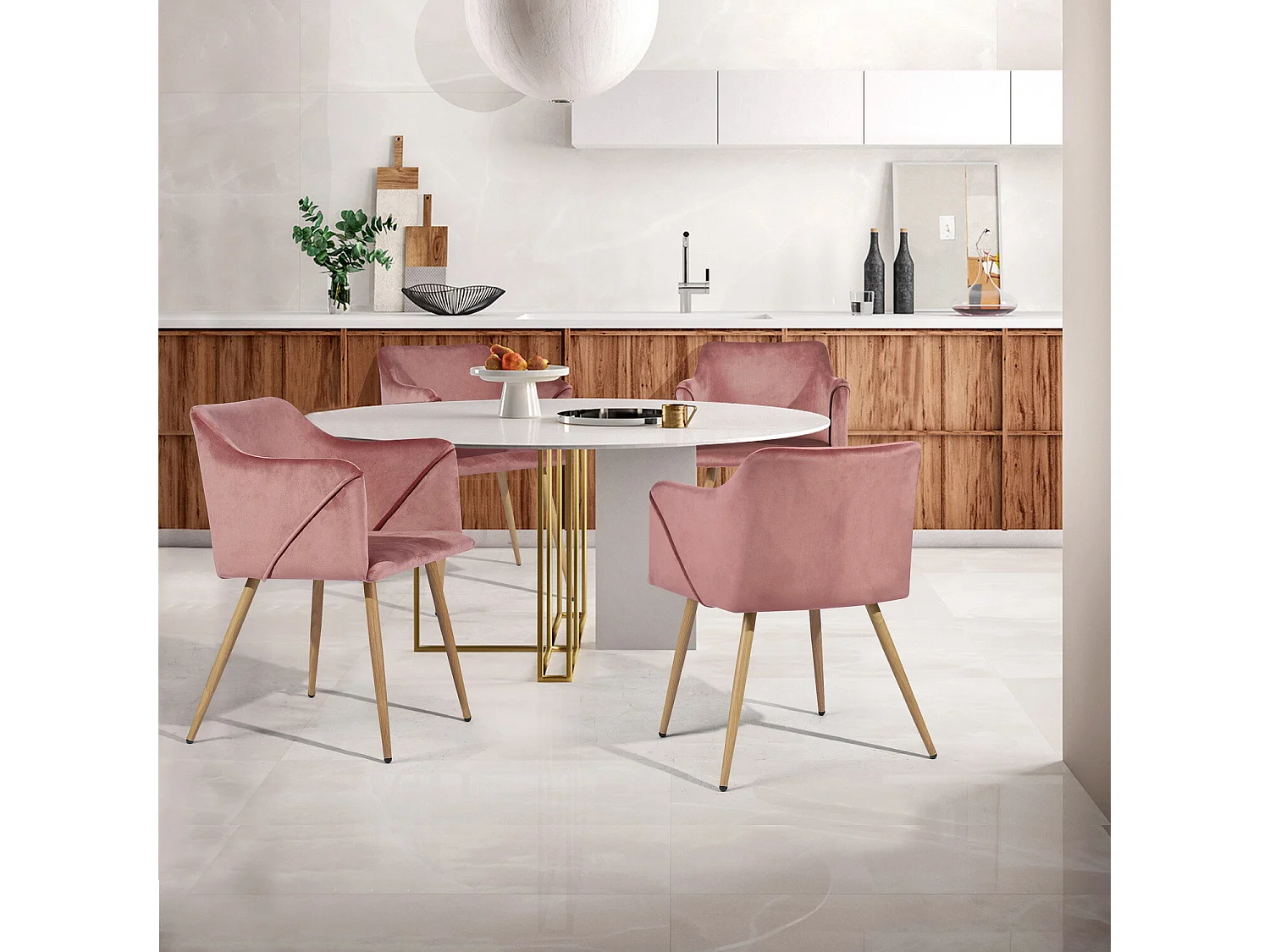 URBAN MEUBLE Set di 2 sedie scandinave in velluto rosa con braccioli gambe in rovere 53*54*75cm