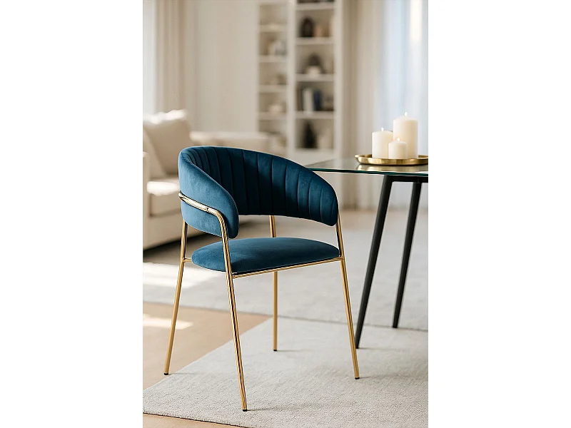 Sillas Comedor - Silla Moniel Golden Terciopelo - Azul