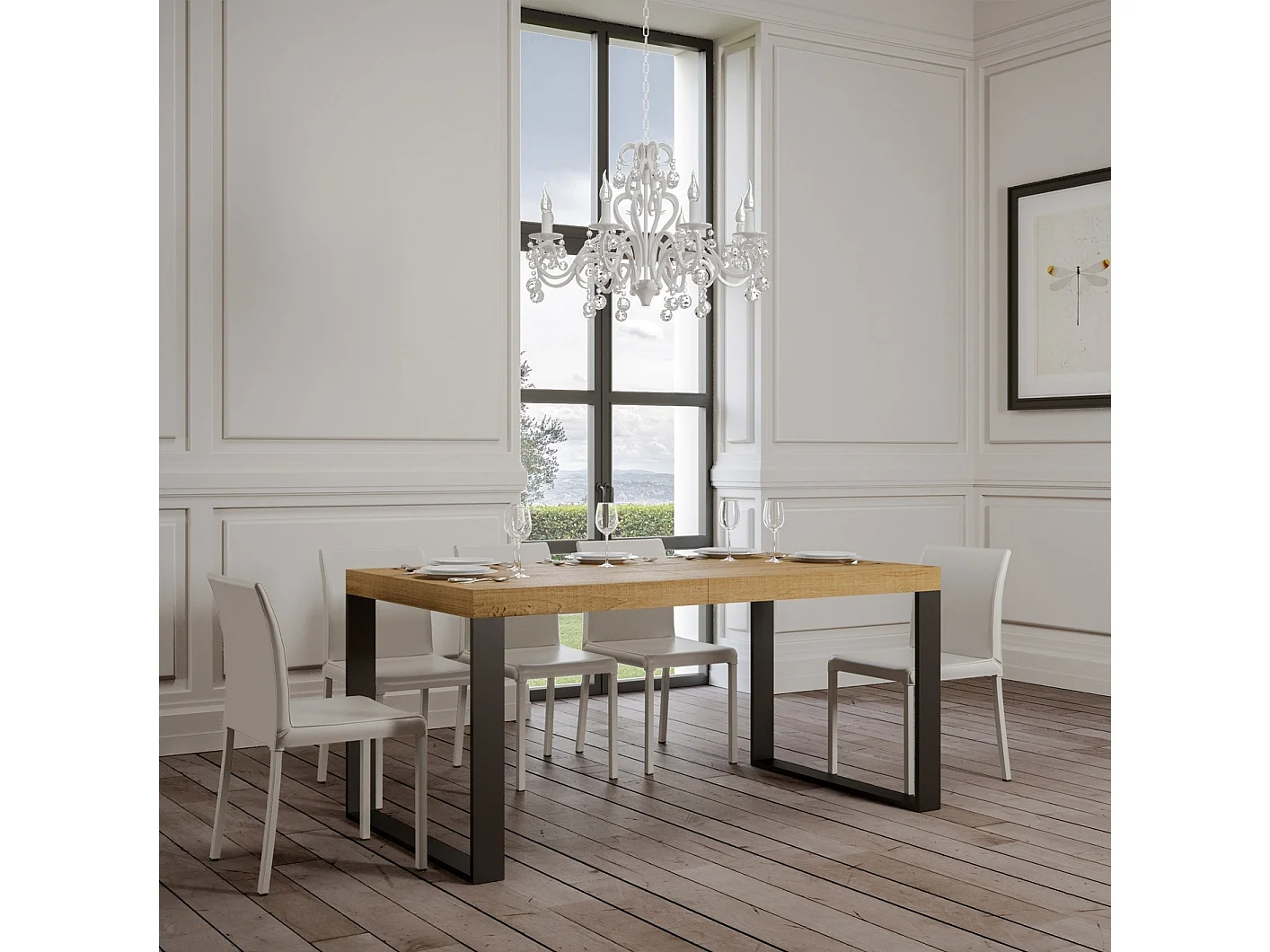 Uitschuifbare tafel 180/440x90 cm Tecno natuur eiken met antraciete poten