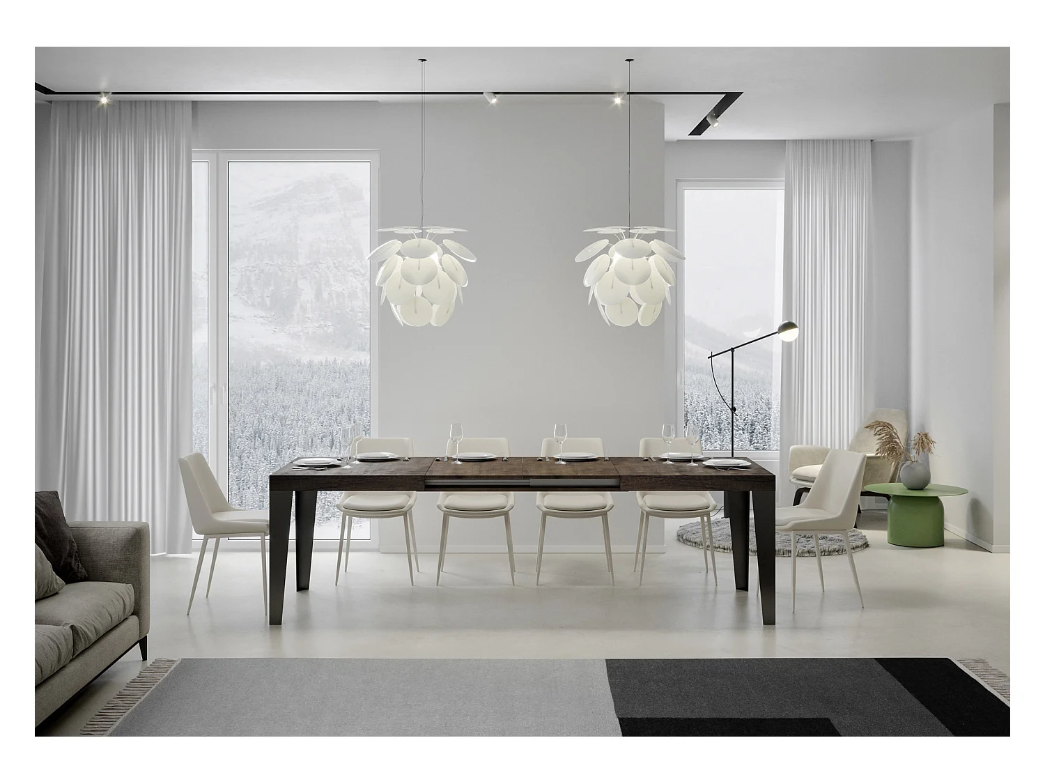 Table extensible 90x180/440 cm Flame Noyer cadre Anthracite