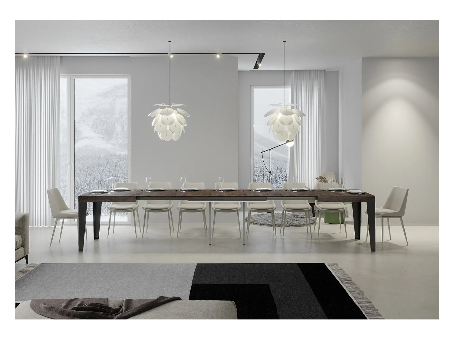 Table extensible 90x180/440 cm Flame Noyer cadre Anthracite