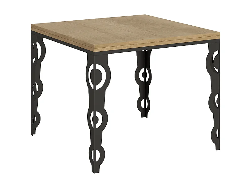 Ausziehtisch 90x90/180 cm Karamay Libra Eiche Natur mit Eisenrahmen aus Anthrazit