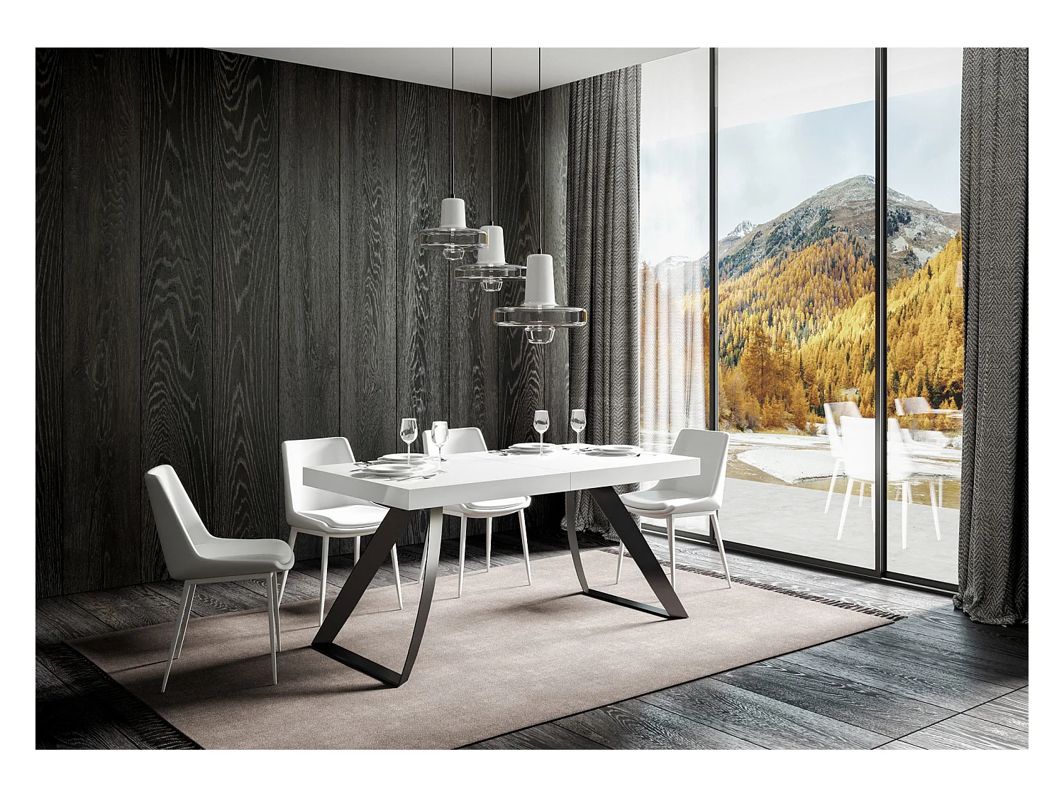 Uitschuifbare tafel 90x180/440 cm Proxy eiken wit frame antraciet