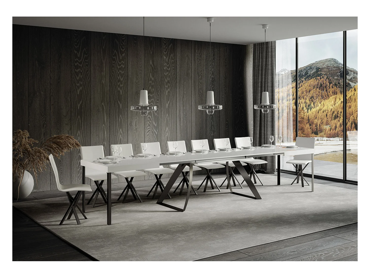 Uitschuifbare tafel 90x180/440 cm Proxy eiken wit frame antraciet