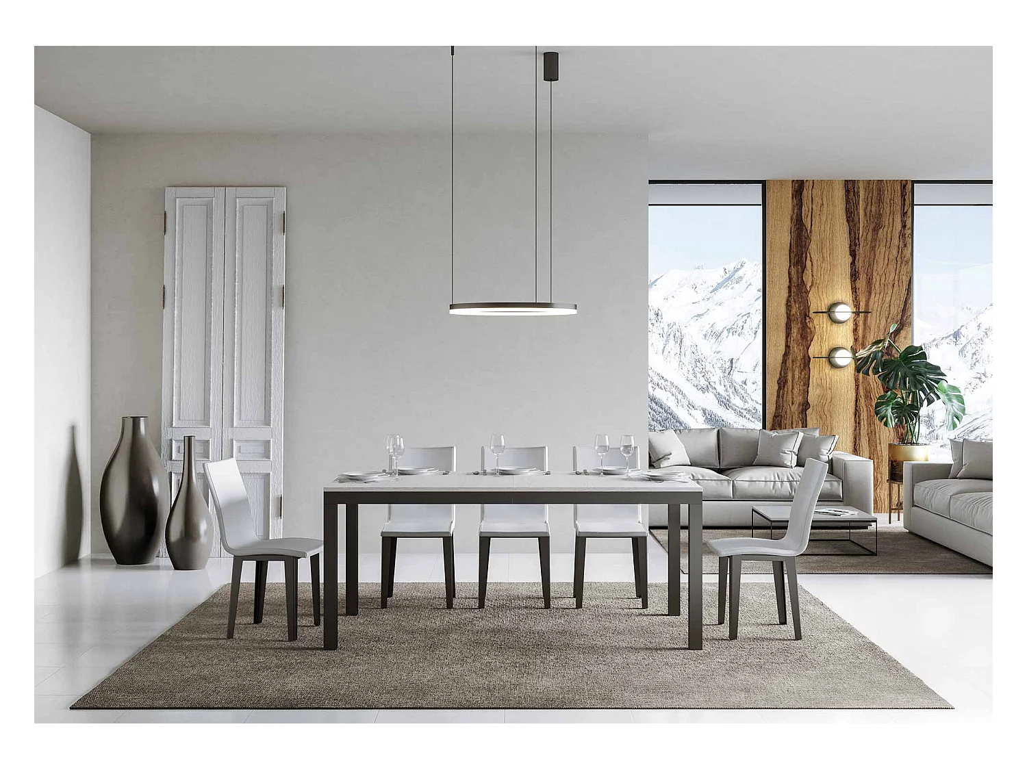 Table extensible 90x180/284 cm Everyday Evolution Frêne Blanc cadre Anthracite