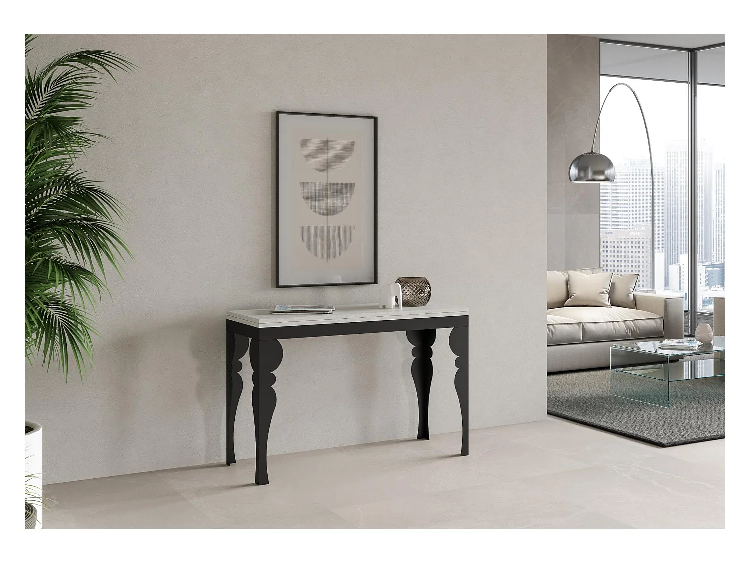 Uitklapbare tafel 120/200x45/90 cm Paxon Double eiken wit frame antraciet