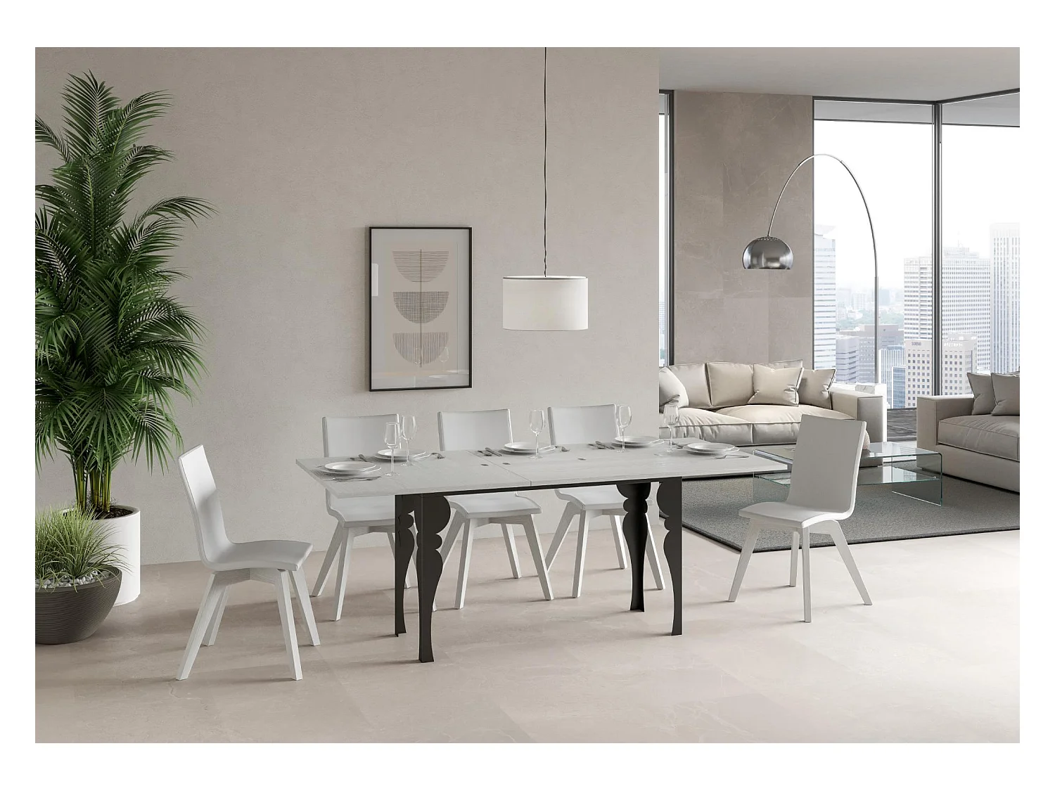 Uitklapbare tafel 120/200x45/90 cm Paxon Double eiken wit frame antraciet