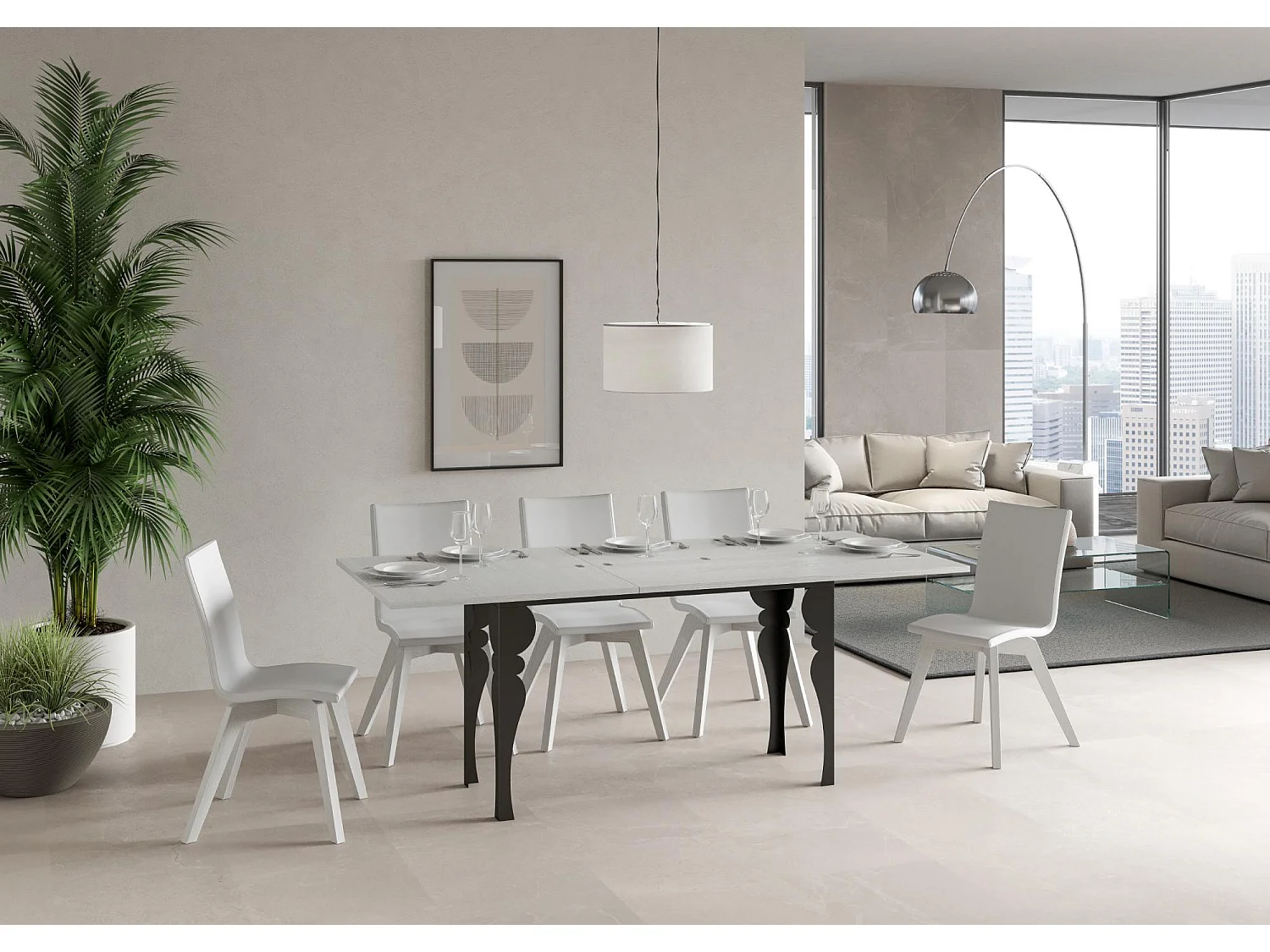 Table extensible portefeuille 120/200x45/90 cm Paxon Double Frêne Blanc cadre Anthracite