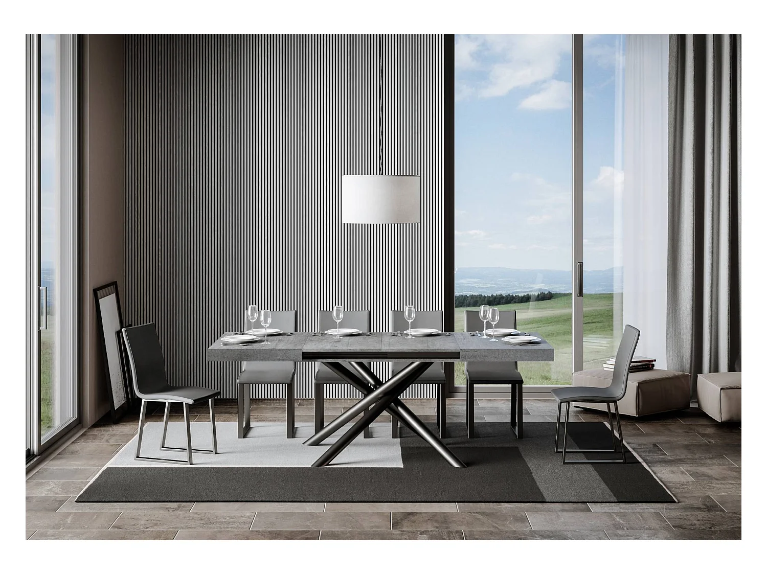 Table extensible 90x130/390 cm Famas Gris Béton cadre Anthracite