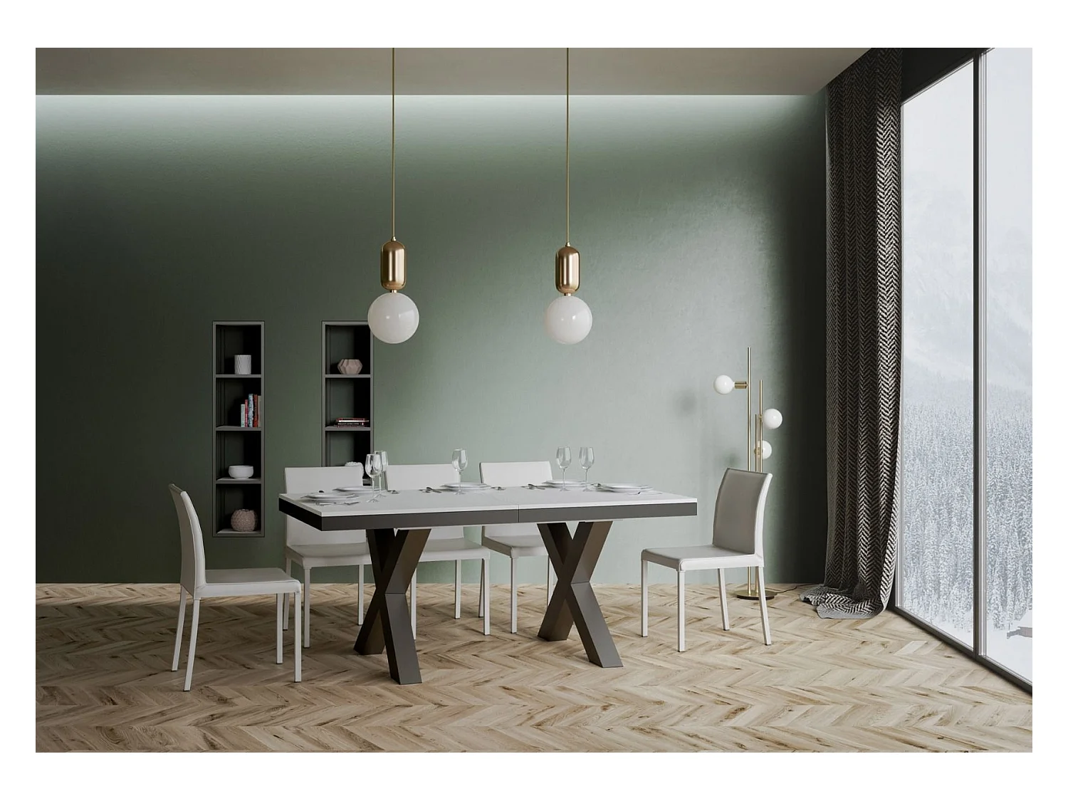 Mesa de jantar extensível 90x160/264 cm Traffic Evolution Cinza Branca quadro Antracite