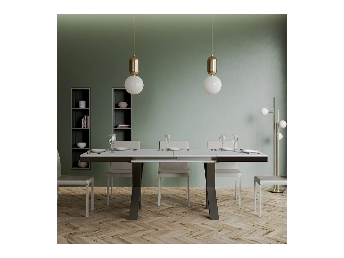 Mesa de jantar extensível 90x160/264 cm Traffic Evolution Cinza Branca quadro Antracite