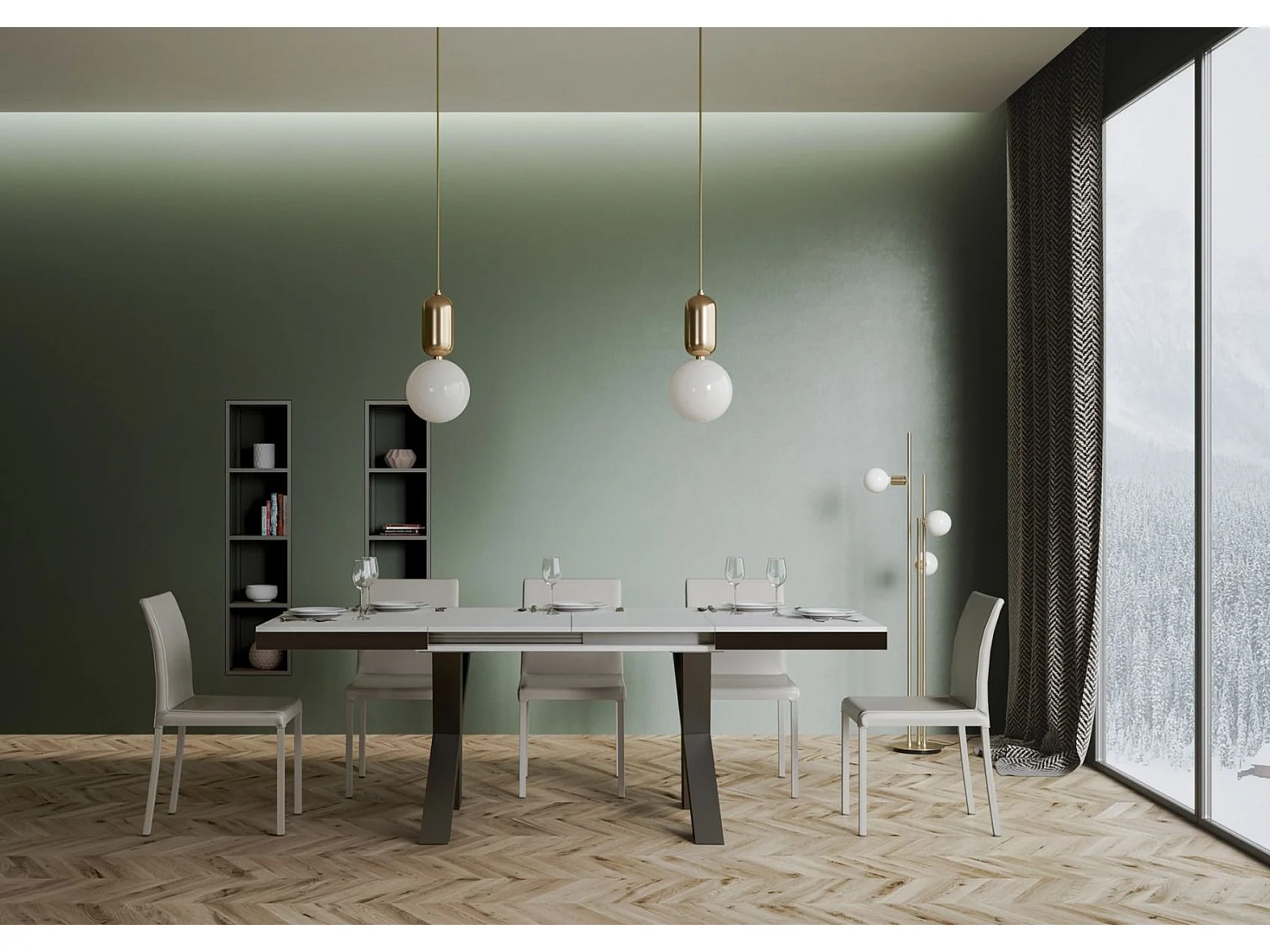 Uitschuifbare tafel 90x160/264 cm Traffic Evolution eiken wit frame antraciet