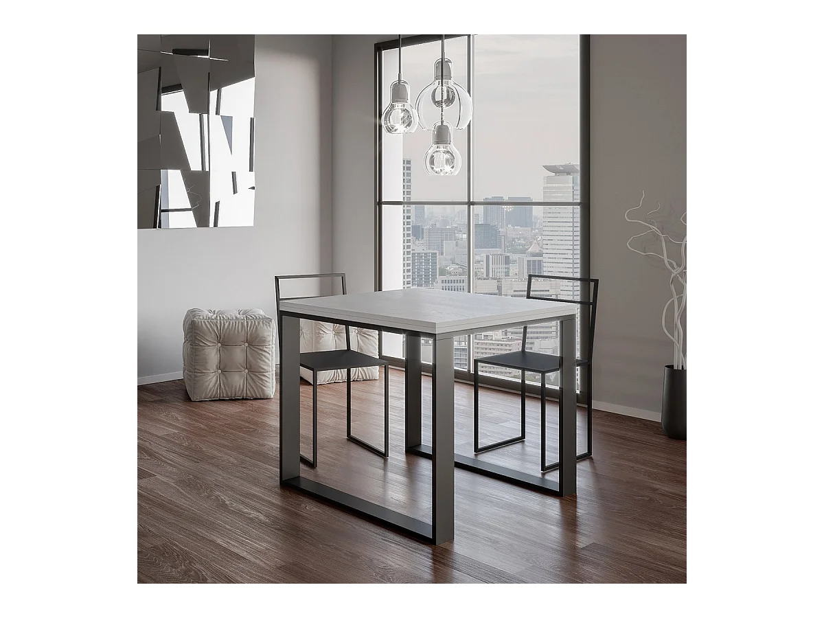 Uitklapbare tafel 90x90/180 cm Tecno Libra eiken wit frame antraciet