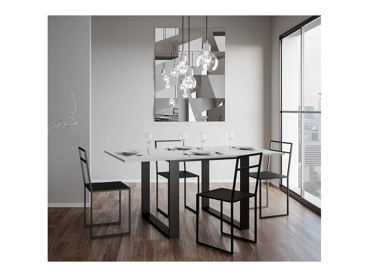 Uitklapbare tafel 90x90/180 cm Tecno Libra eiken wit frame antraciet