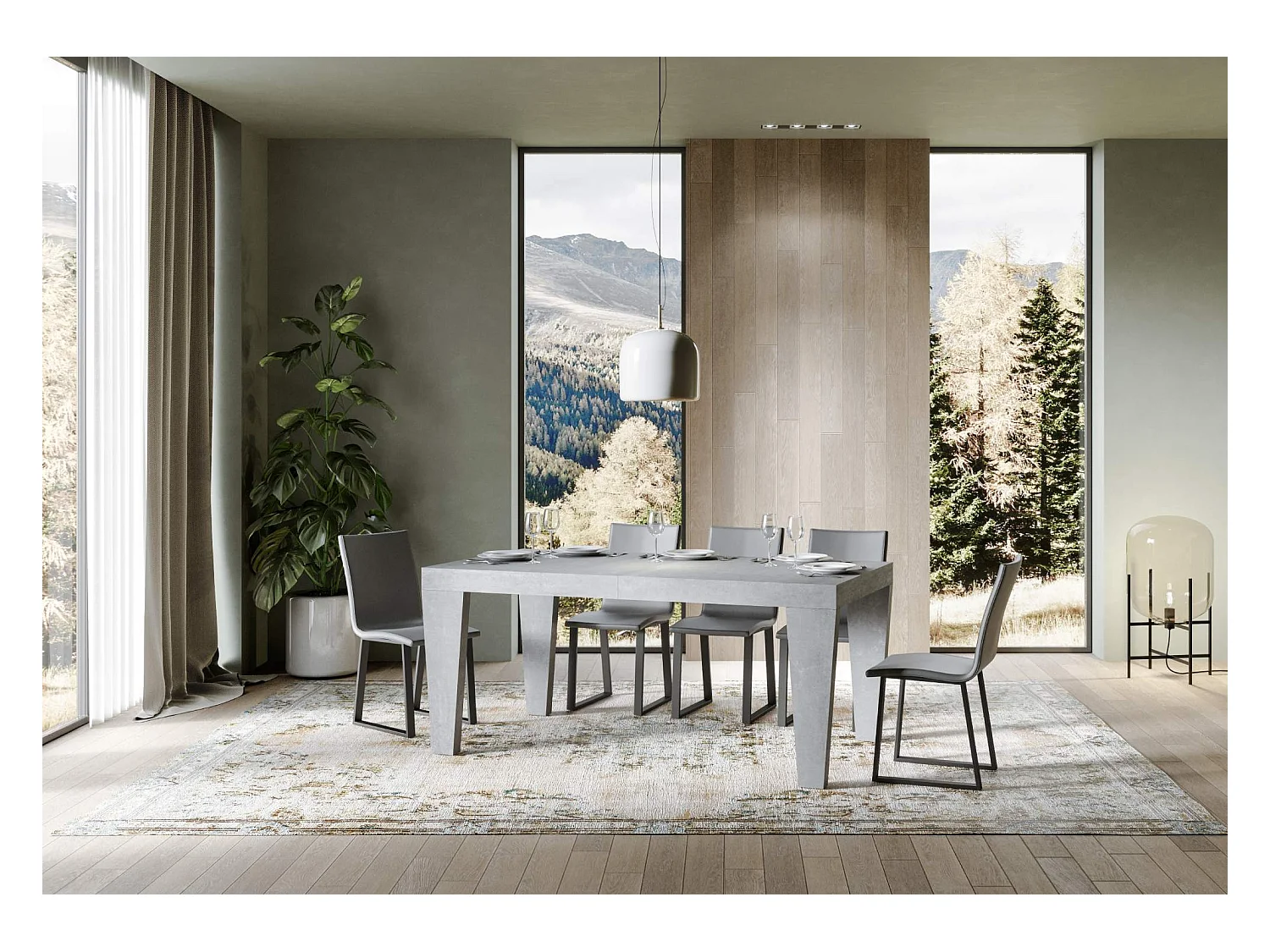 Kristo asgrijze uitschuifbare tafel voor 6 tot 10 personen L 160 tot 264 cm