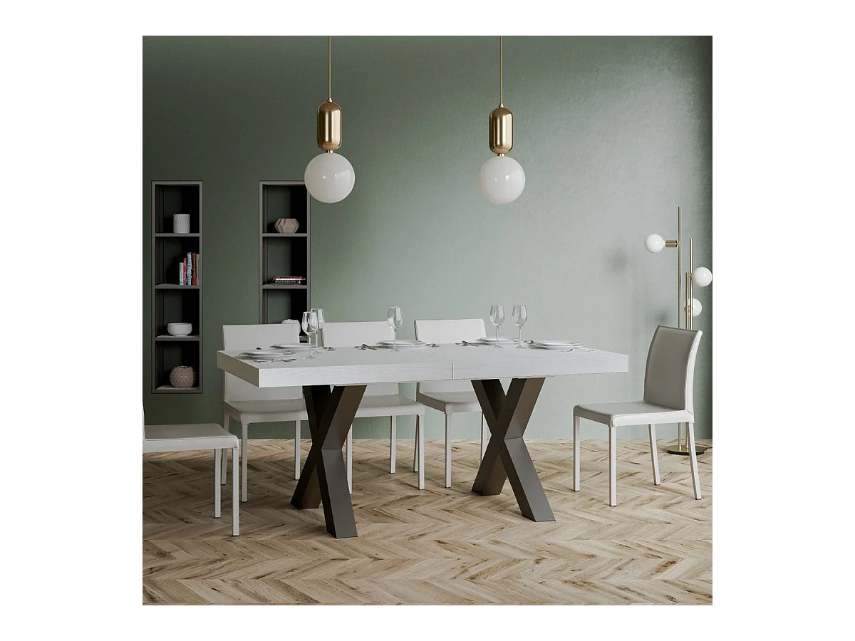 Uitschuifbare tafel 90x160/420 cm Traffic eiken wit frame antraciet