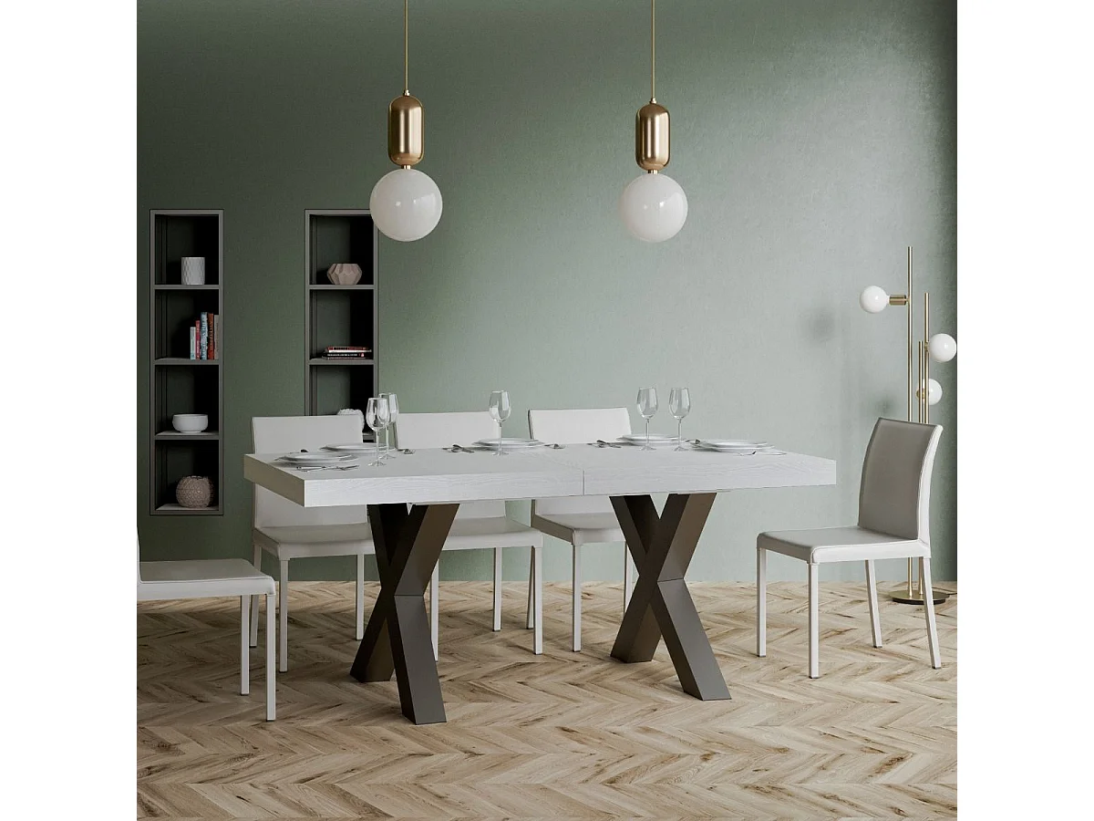 Uitschuifbare tafel 90x160/420 cm Traffic eiken wit frame antraciet