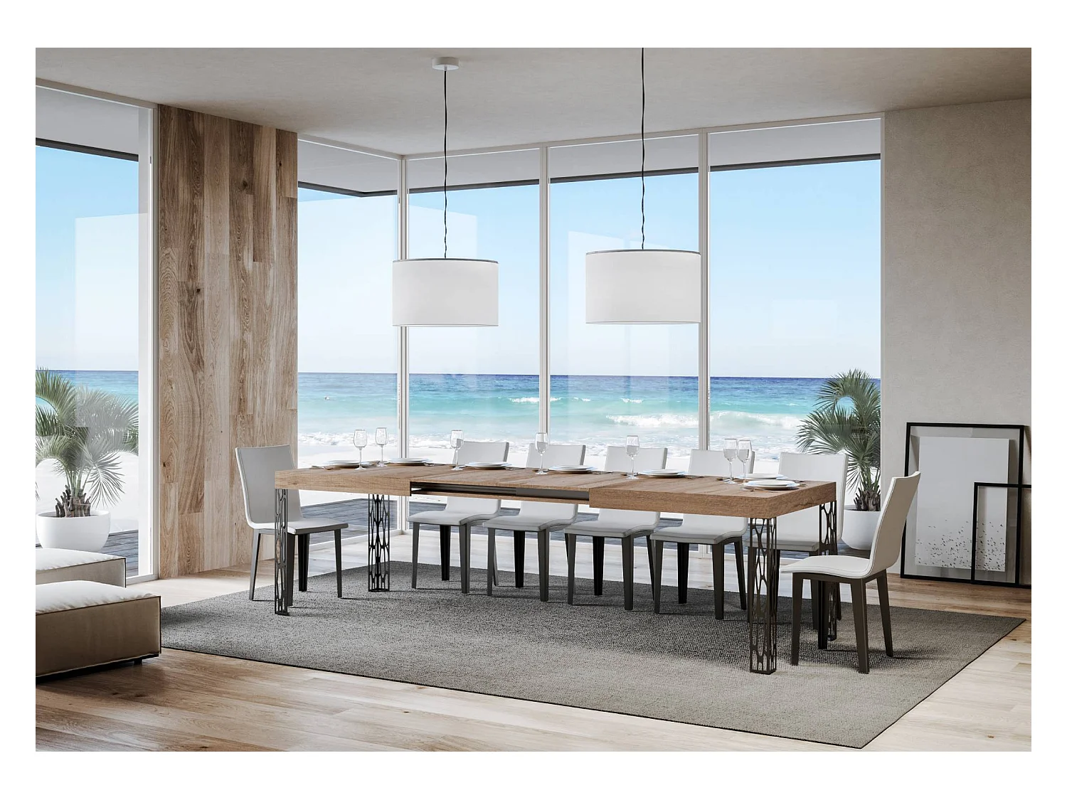 Mesa extensible 90x160/264 cm Ghibli Roble Natural estructura Antracita