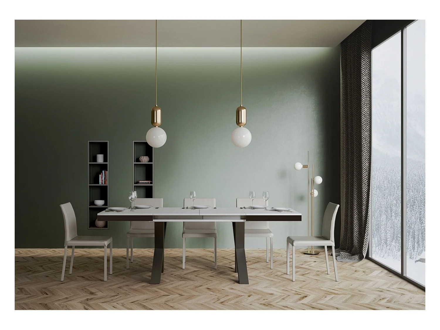 Mesa de jantar extensível 90x180/284 cm Traffic Evolution Cinza Branca quadro Antracite