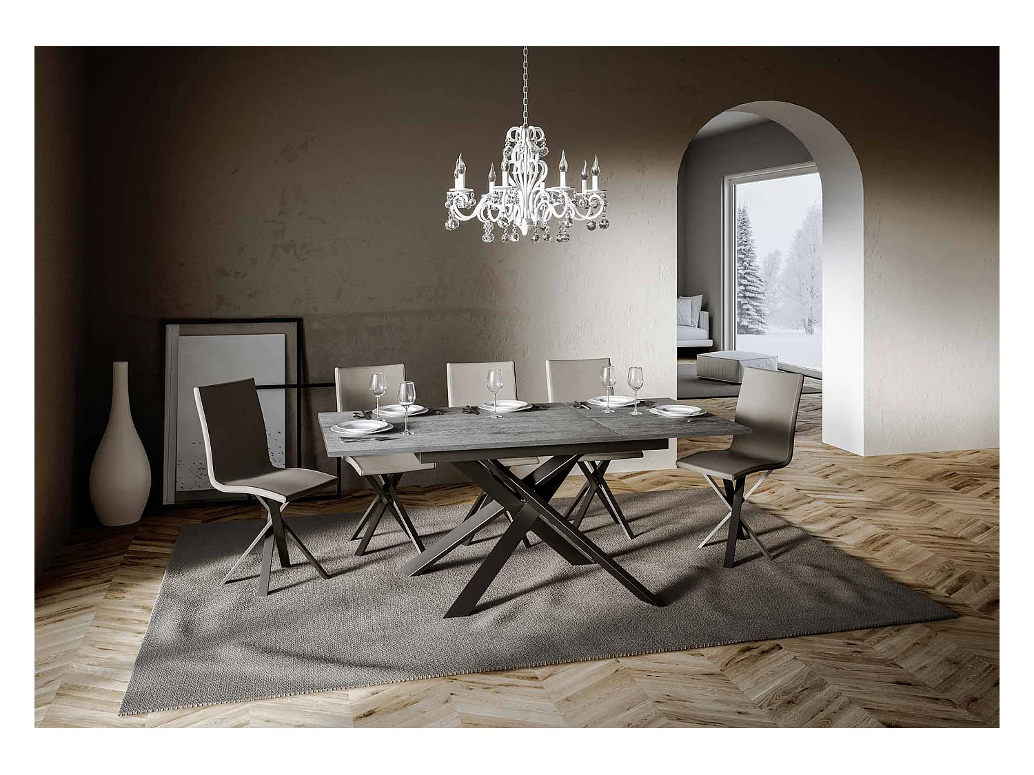 Tavolo allungabile 90x120/180 cm Ganty Cemento - bordo in tinta telaio Antracite