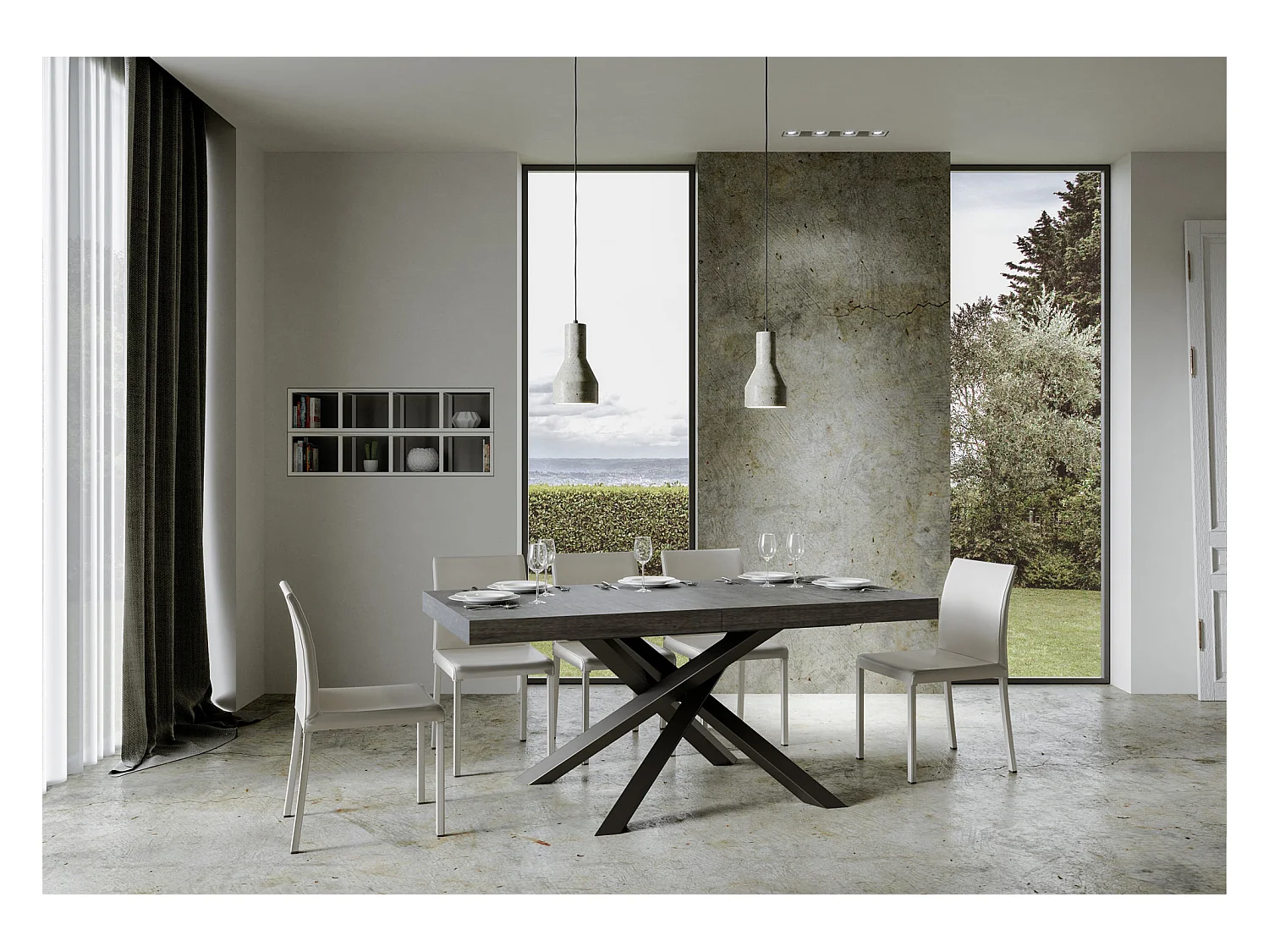 Table extensible 90x180/440 cm Volantis Gris Béton cadre Anthracite