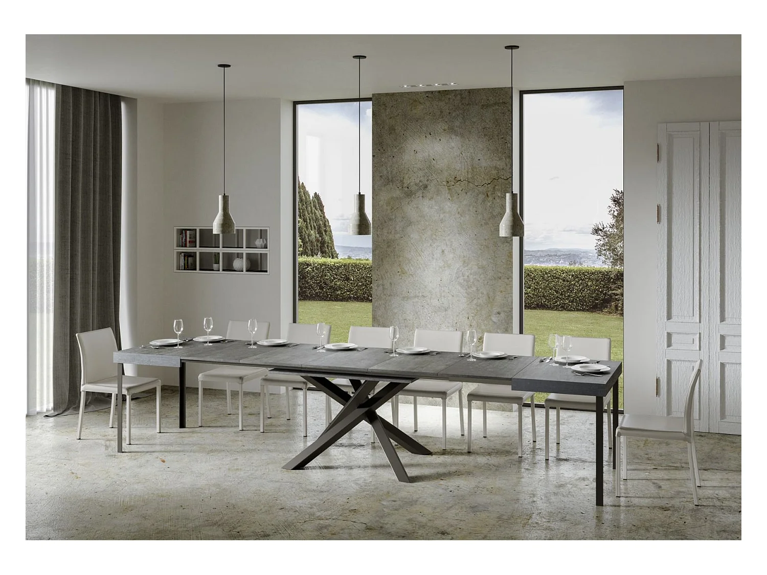 Table extensible 90x180/440 cm Volantis Gris Béton cadre Anthracite