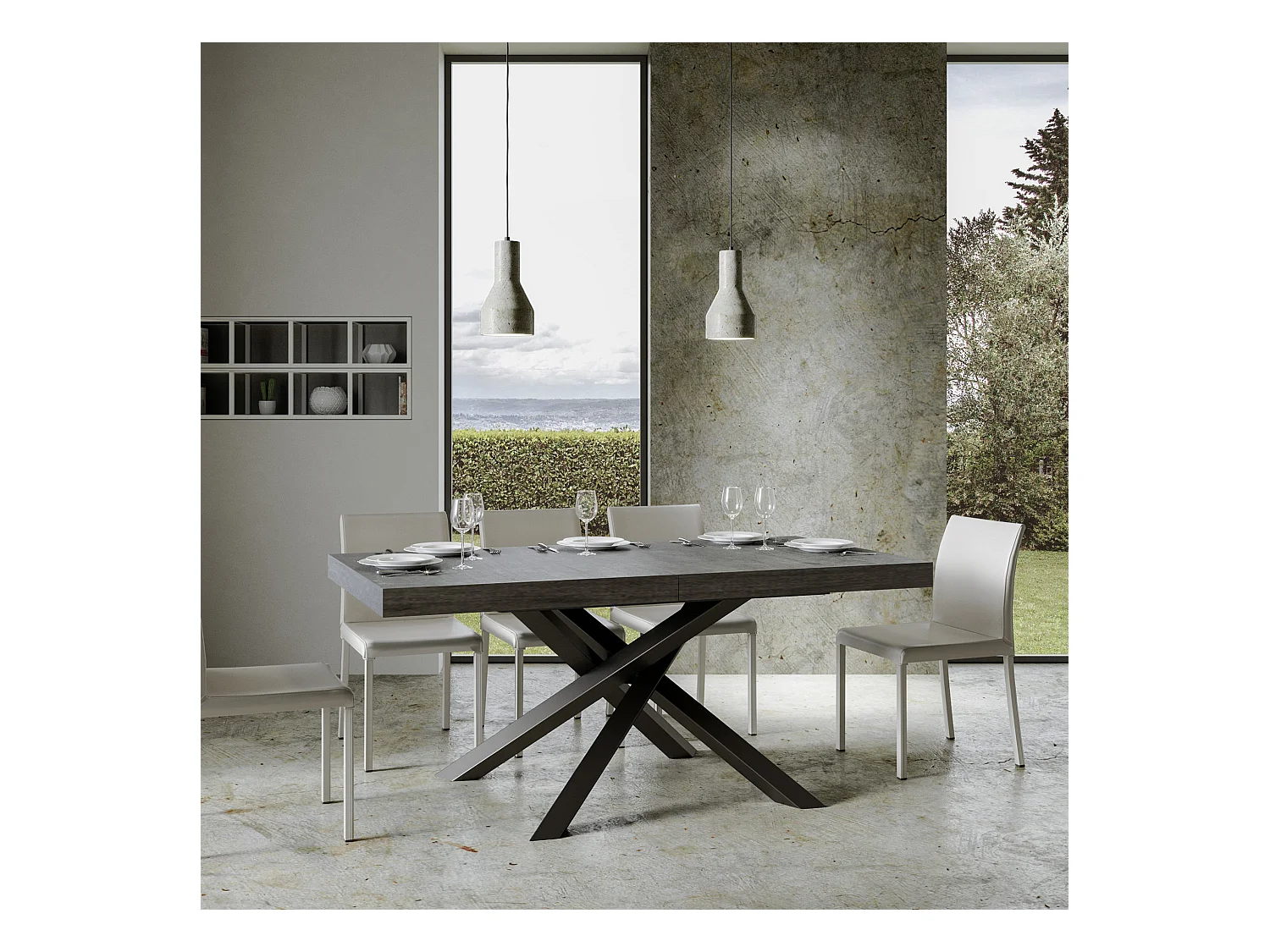 Table extensible 90x180/440 cm Volantis Gris Béton cadre Anthracite