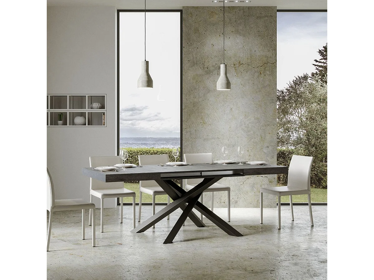 Table extensible 180/440x90 cm Volantis gris béton pieds anthracite