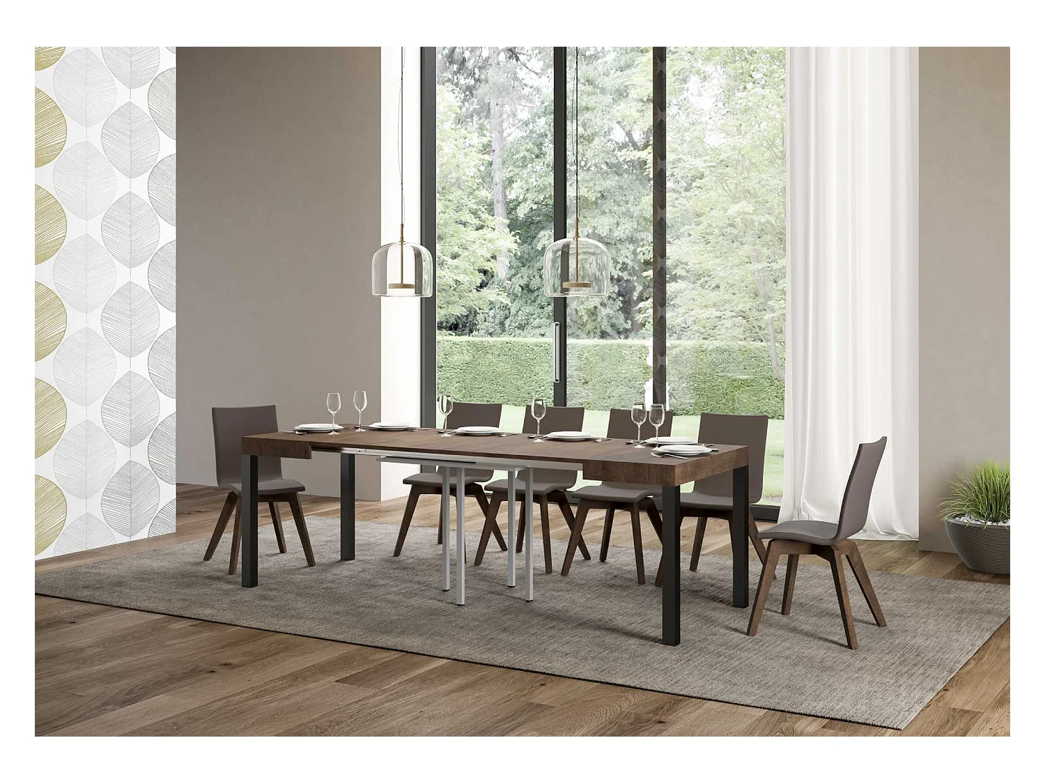 Kleine vierkante uitschuifbare tafel 90x90/246 cm Karry-Kleur Bruin