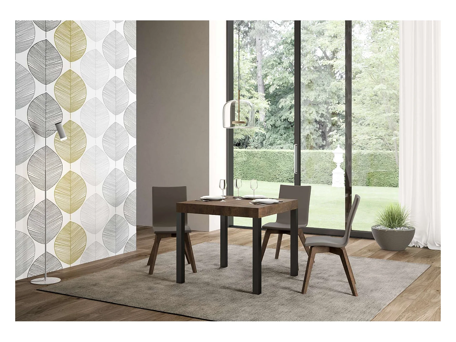 Kleine vierkante uitschuifbare tafel 90x90/246 cm Karry-Kleur Bruin