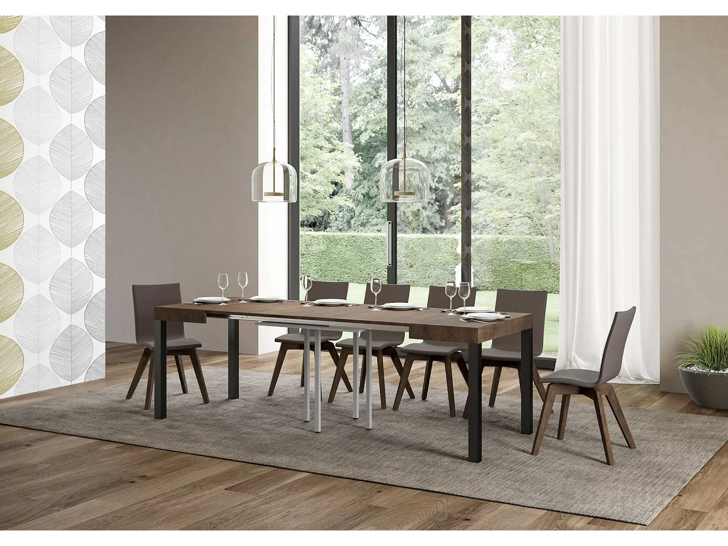 Table extensible 90/246x90 cm Everyday noyer pieds anthracite