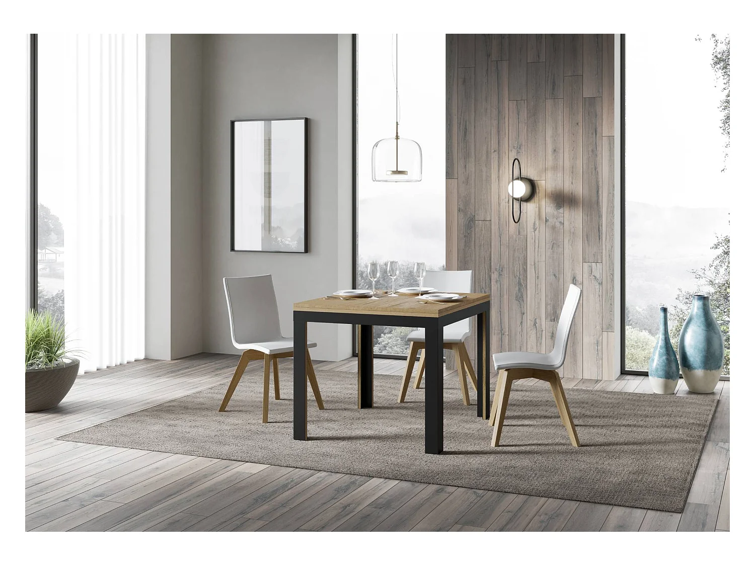 Mesa tipo libro 90x90/180 cm Linea Libra Roble Natural estructura Antracita
