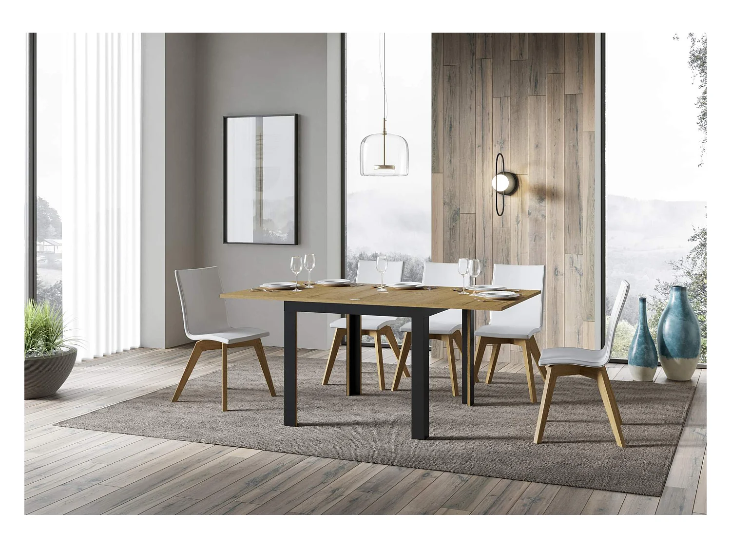 Mesa tipo libro 90x90/180 cm Linea Libra Roble Natural estructura Antracita