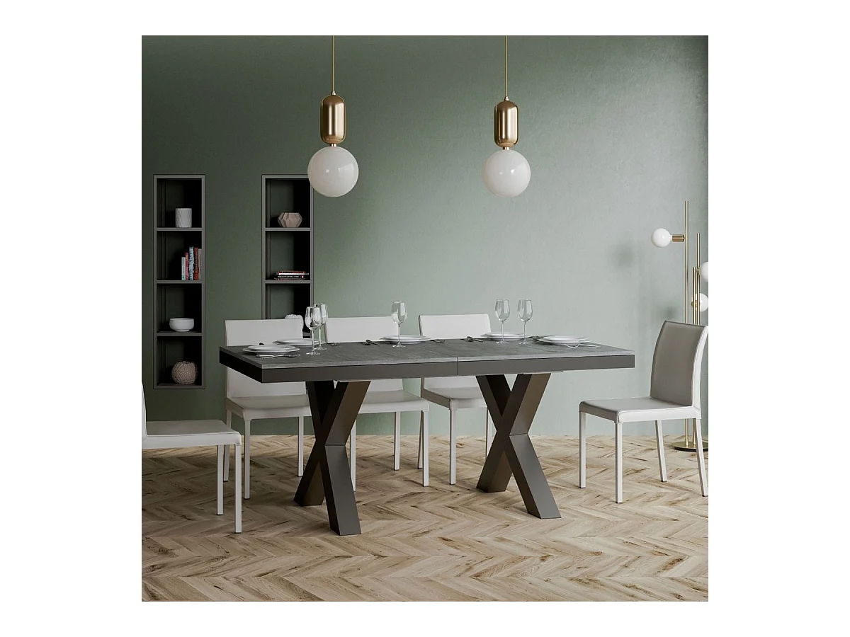 Mesa de jantar extensível 90x160/264 cm Traffic Evolution Cimento quadro Antracite