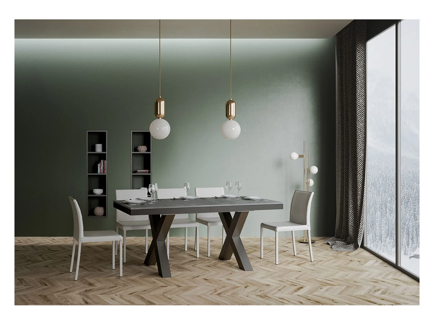 Mesa de jantar extensível 90x160/264 cm Traffic Evolution Cimento quadro Antracite