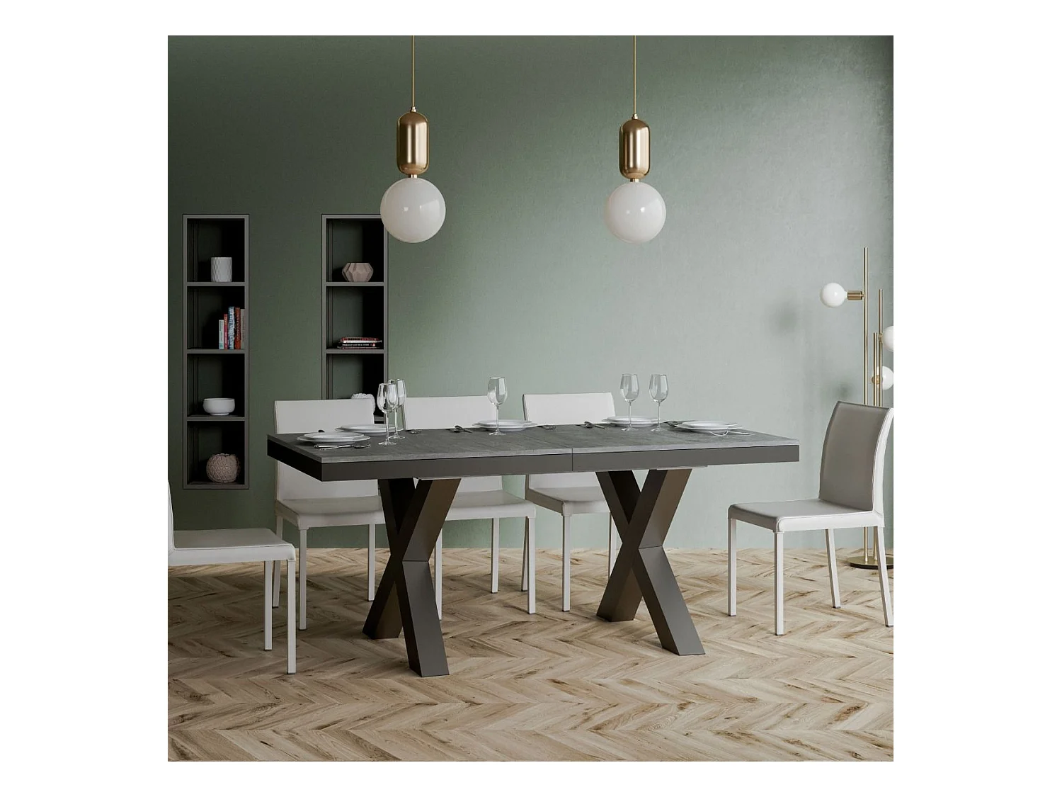 Table extensible 90x160/264 cm Traffic Evolution Gris Béton cadre Anthracite