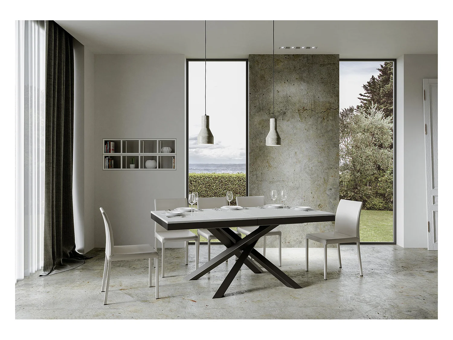 Mesa de jantar extensível 90x180/284 cm Volantis Evolution Cinza Branca quadro Antracite