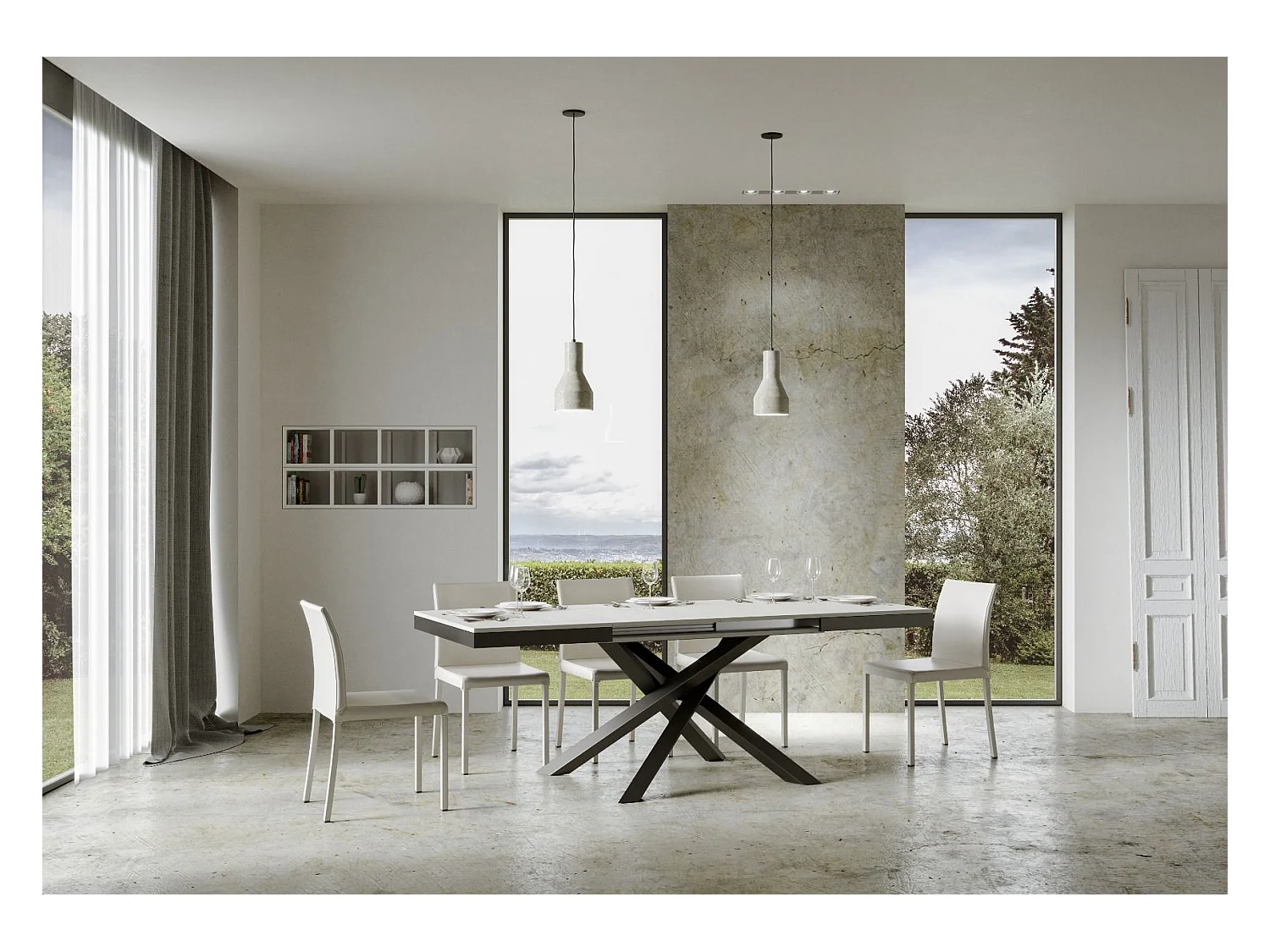 Mesa de jantar extensível 90x180/284 cm Volantis Evolution Cinza Branca quadro Antracite