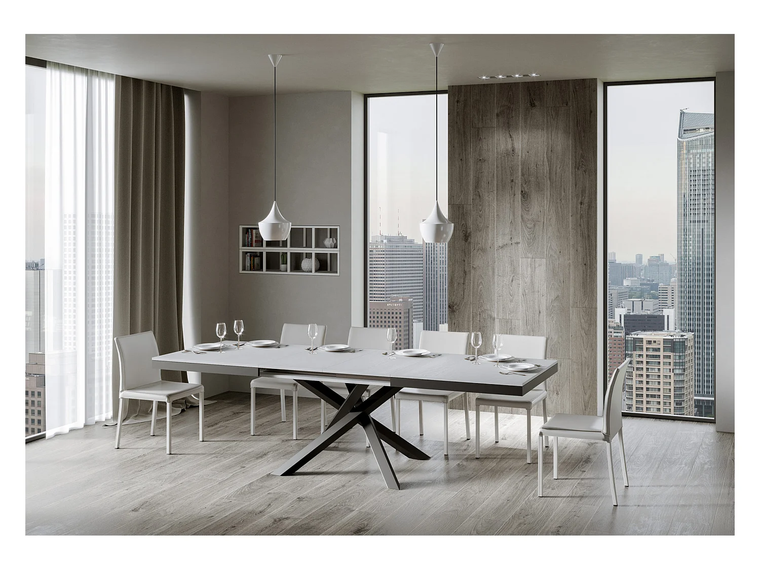 Mesa de jantar extensível 90x180/284 cm Volantis Evolution Cinza Branca quadro Antracite