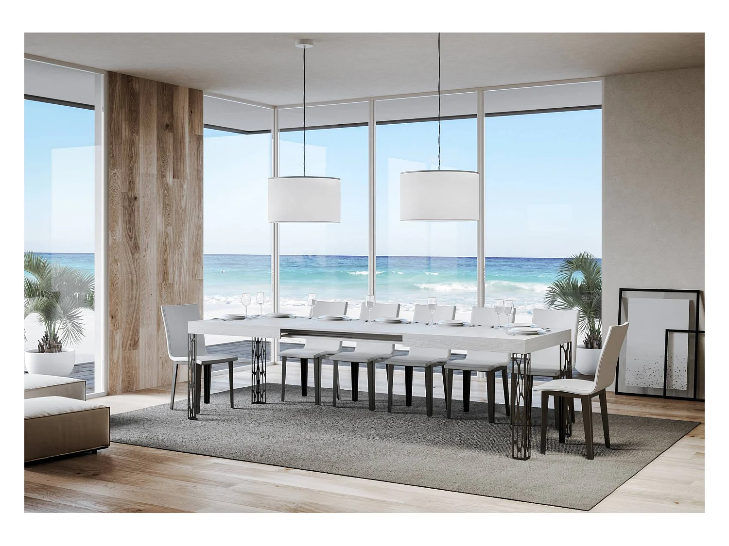 Uitschuifbare tafel 90x160/264 cm Ghibli eiken wit frame antraciet