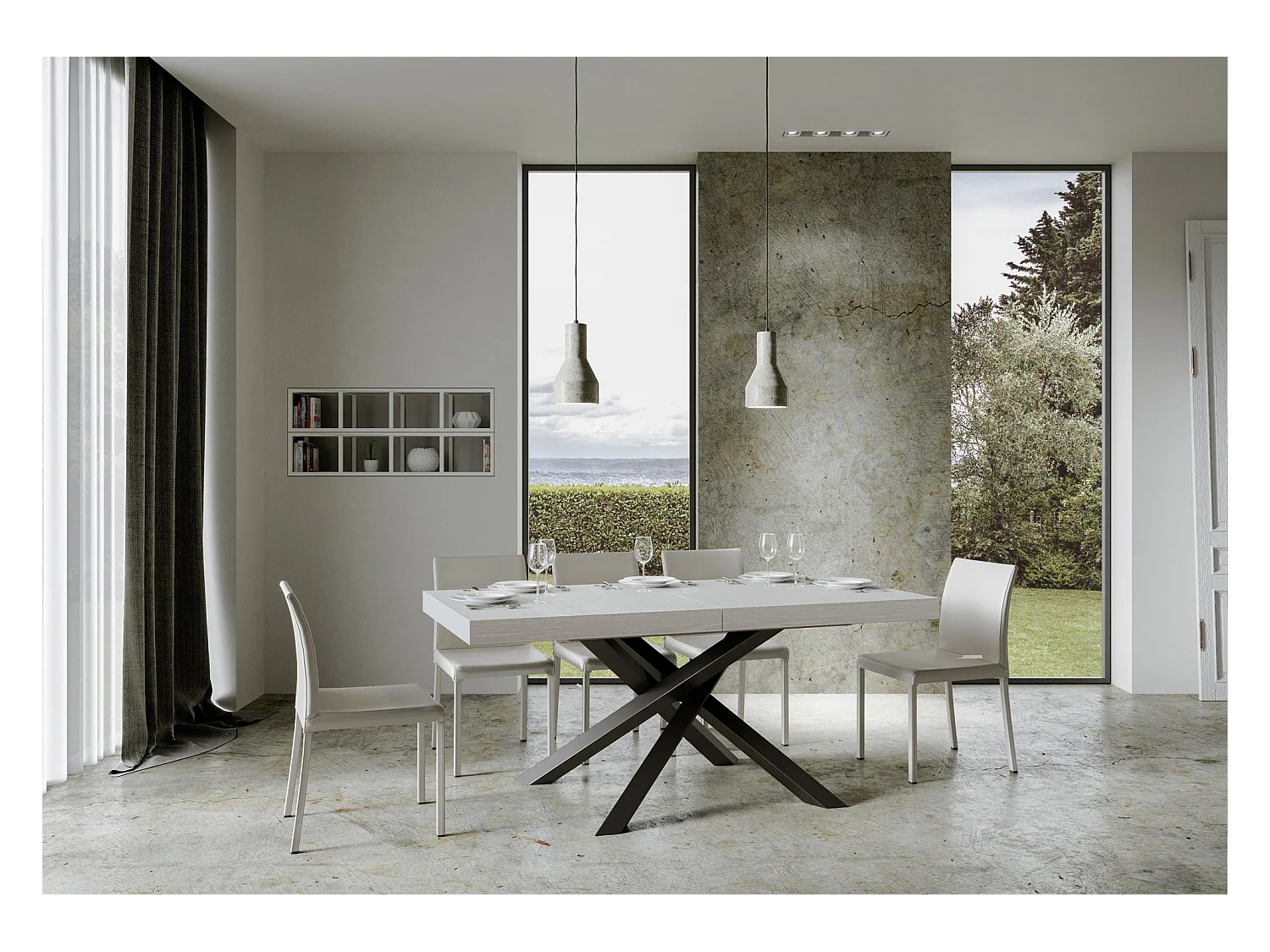 Table extensible 90x180/284 cm Volantis Frêne Blanc cadre Anthracite